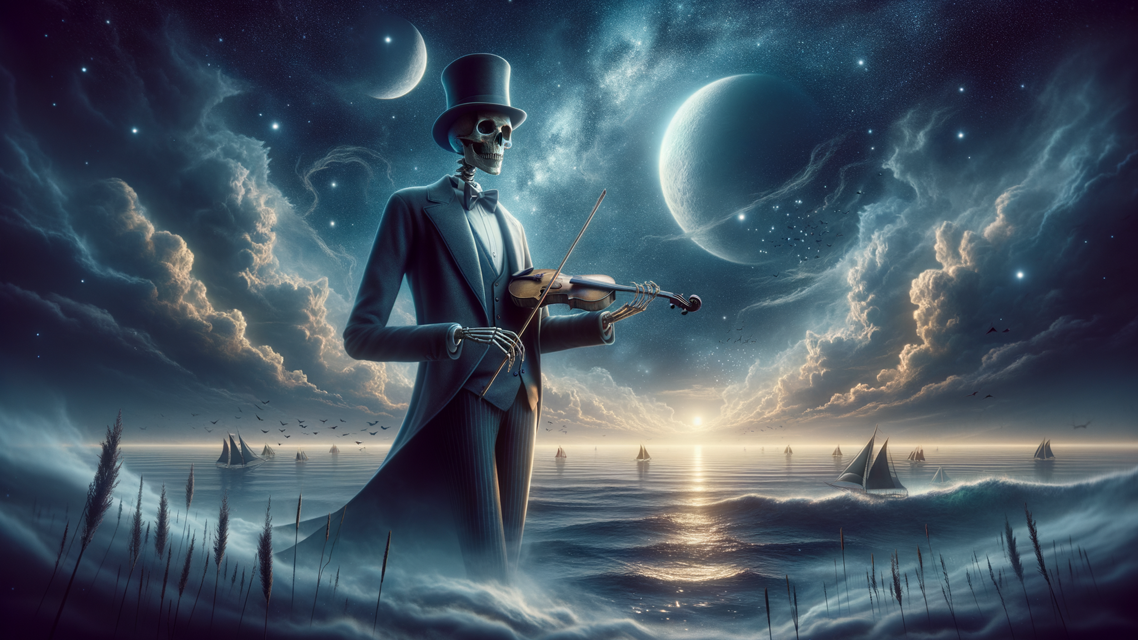 In the realm where artistry and animation entwine, the "Brook One Piece Wallpaper" unfurls a spectacle both elegant and ethereal. Against a tapestry of azure and obsidian hues, the gallant figure of Brook, cloaked in the mystique of a gothic symphony, stands resplendent. His skeletal frame, clad in flamboyant garb, dances amid a swirl of celestial notes—a serenade to the sea and sky. The moonlight casts silvered whispers onto his silhouette, etching his presence as both spectral and spellbinding. Perfect for bestowing a moody aesthetic upon your PC or Mac lock screen, this premium wallpaper transforms ordinary desktop realms into portals of imagination. Its cinematic flair, steeped in anime allure, serves as an ideal backdrop for your desktop, where waves of creativity rise with the tide of inspiration. For the connoisseur of anime aesthetics and One Piece aficionados, this wallpaper is an ode to the magnificence of visual storytelling.